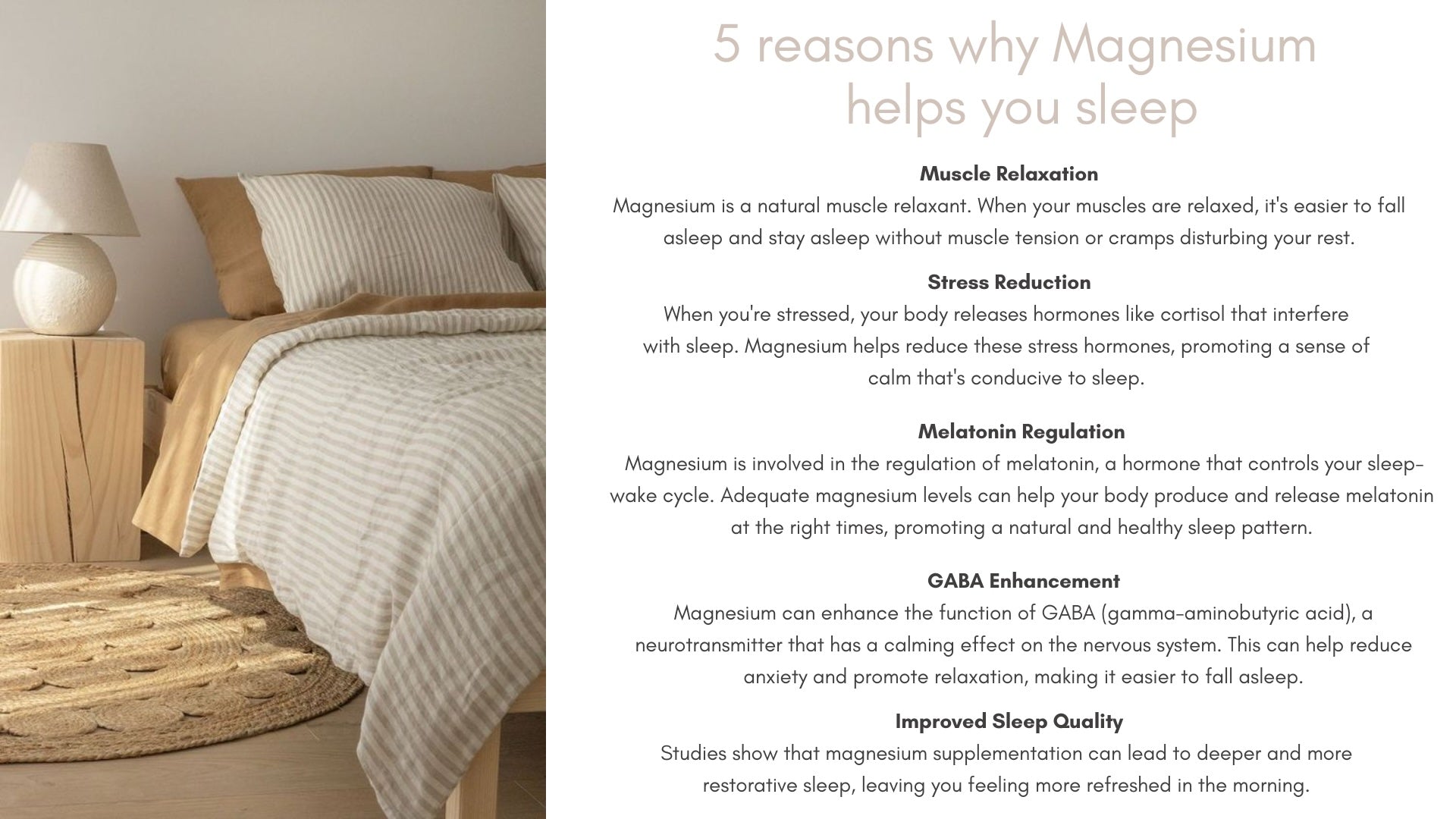 Infographic diplaying 5 reasons why Magnesium helps you sleep